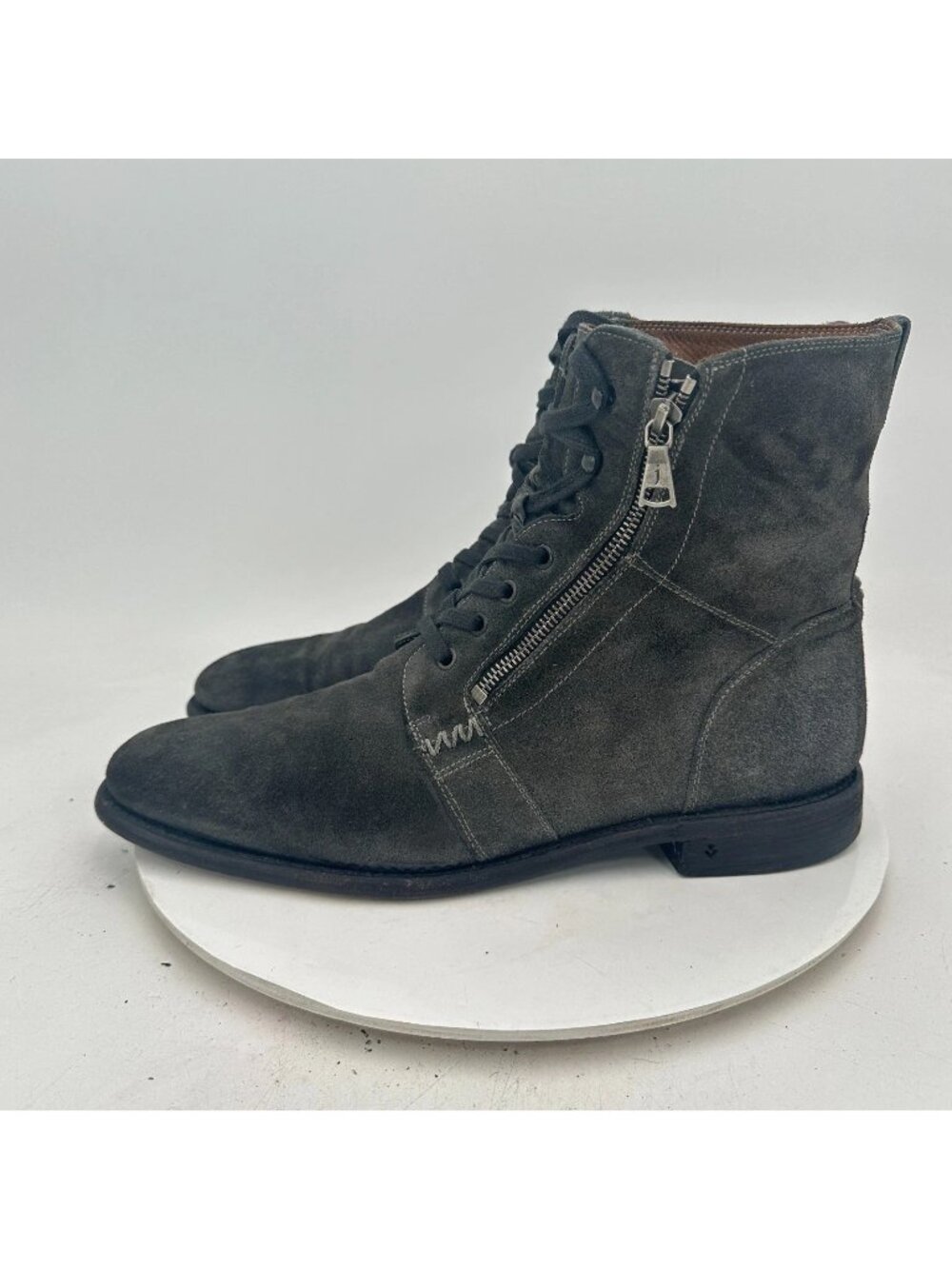 John Varvatos Men Size 11 Grey Leather Side Zip High Top Lace Up Shoes